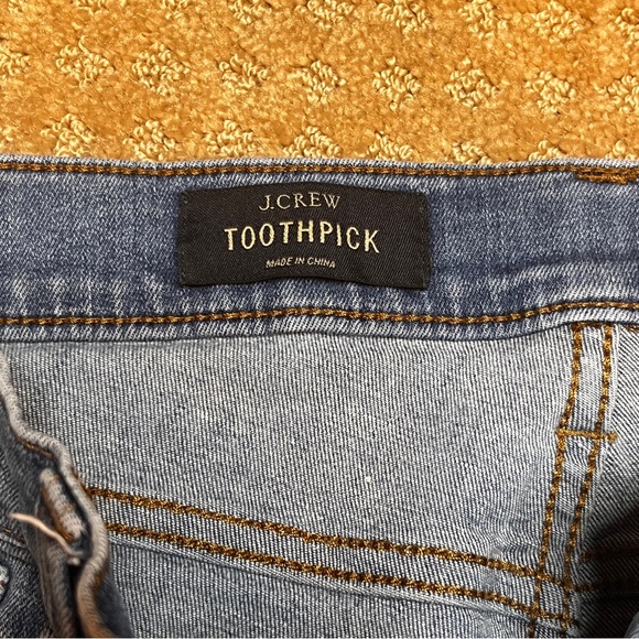 J. Crew Toothpick Skinny Jeans Women's 30 Blue Denim Low Rise Distressed Patches - Picture 7 of 11